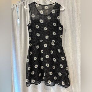 Mimi Chica Black Floral Polka Dot dress A-line. Black slip lining. Women’s Large